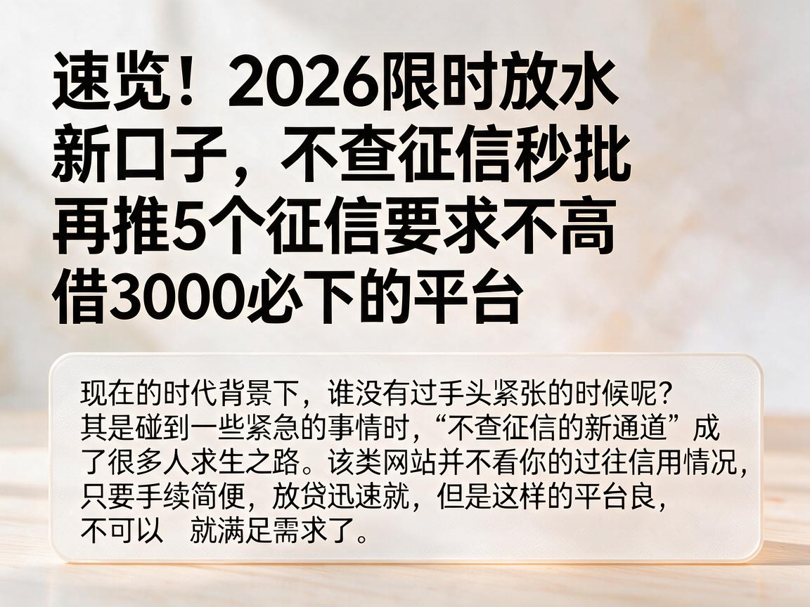 速览！2026限时放水新口子，不查征信秒批，再推5个征信要求不高、借3000必下的平台