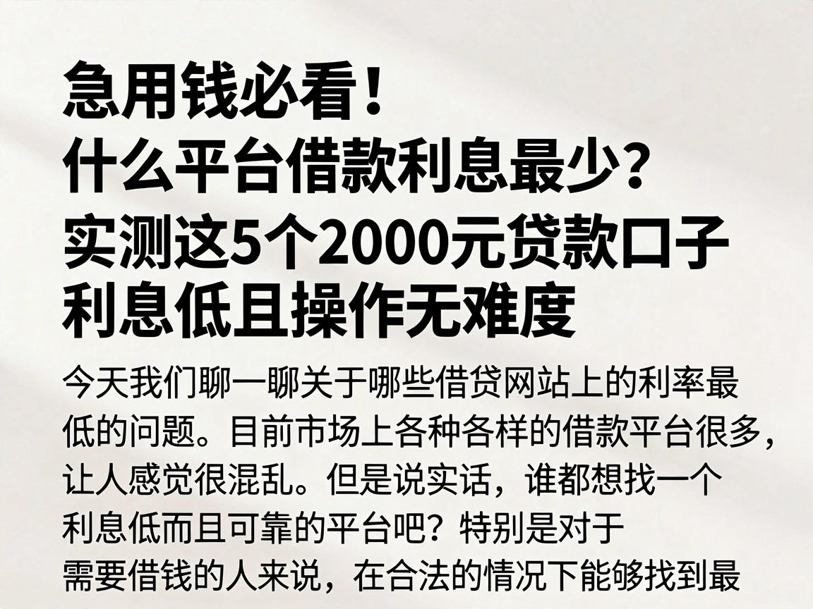 急用钱必看！什么平台借款利息最少？实测这5个2000元贷款口子利息低且操作无难度