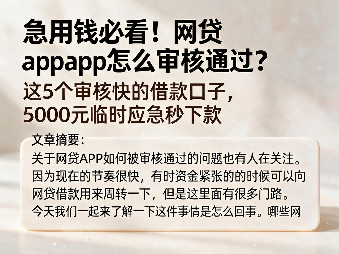 急用钱必看！网贷app怎么审核通过？这5个审核快的借款口子，5000元临时应急秒下款