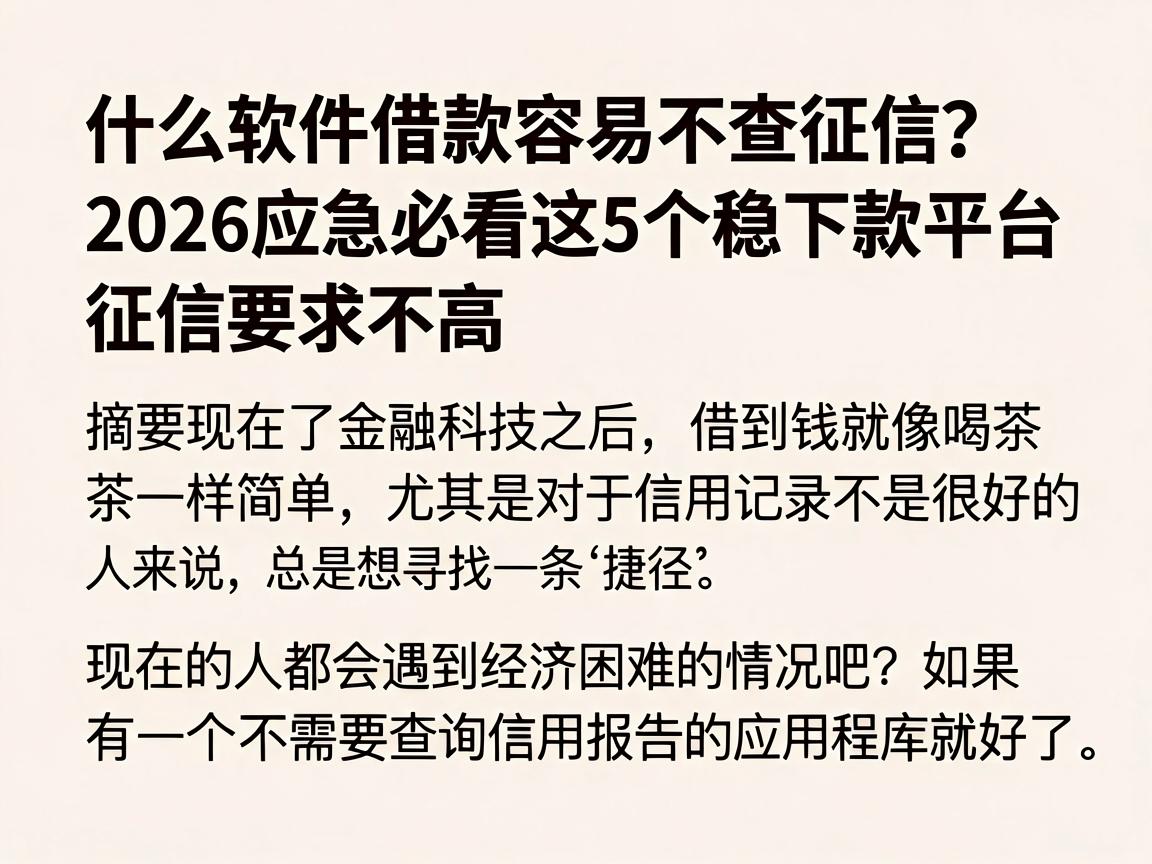什么软件借款容易不查征信？2026应急必看这5个稳下款平台，征信要求不高