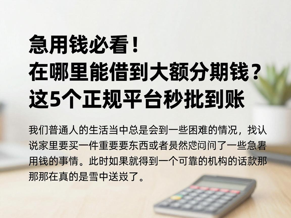 急用钱必看！在哪里能借到大额分期的钱？这5个正规平台秒批到账