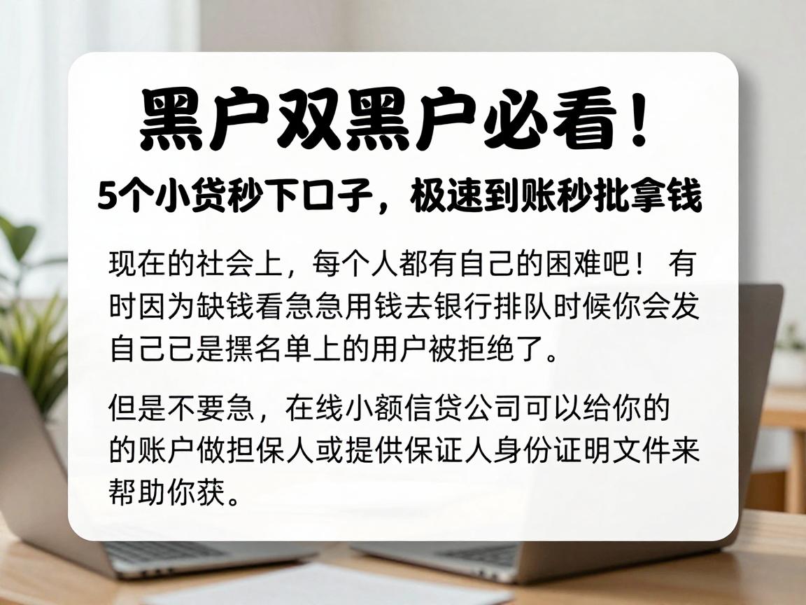 黑户双黑户必看！5个小贷秒下口子，极速到账秒批拿钱