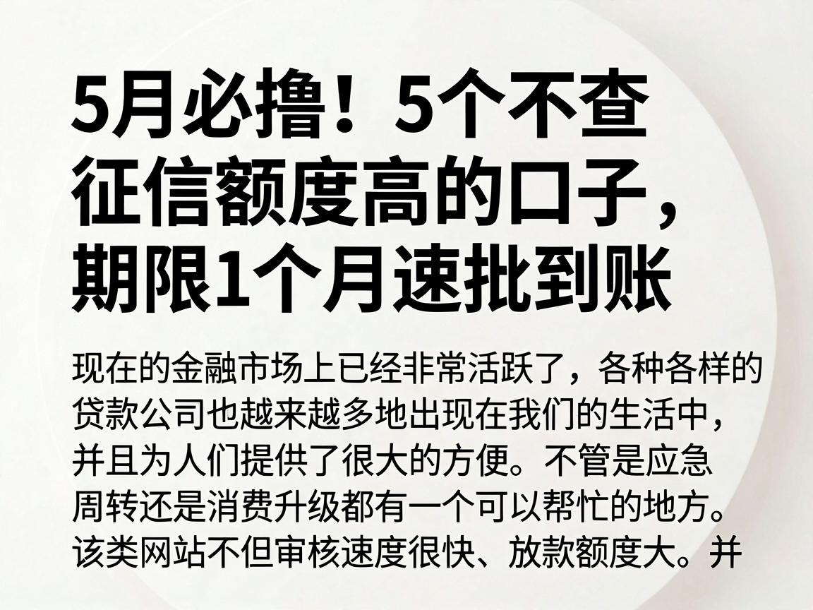 5月必撸！5个不查征信额度高的口子，期限1个月速批到账