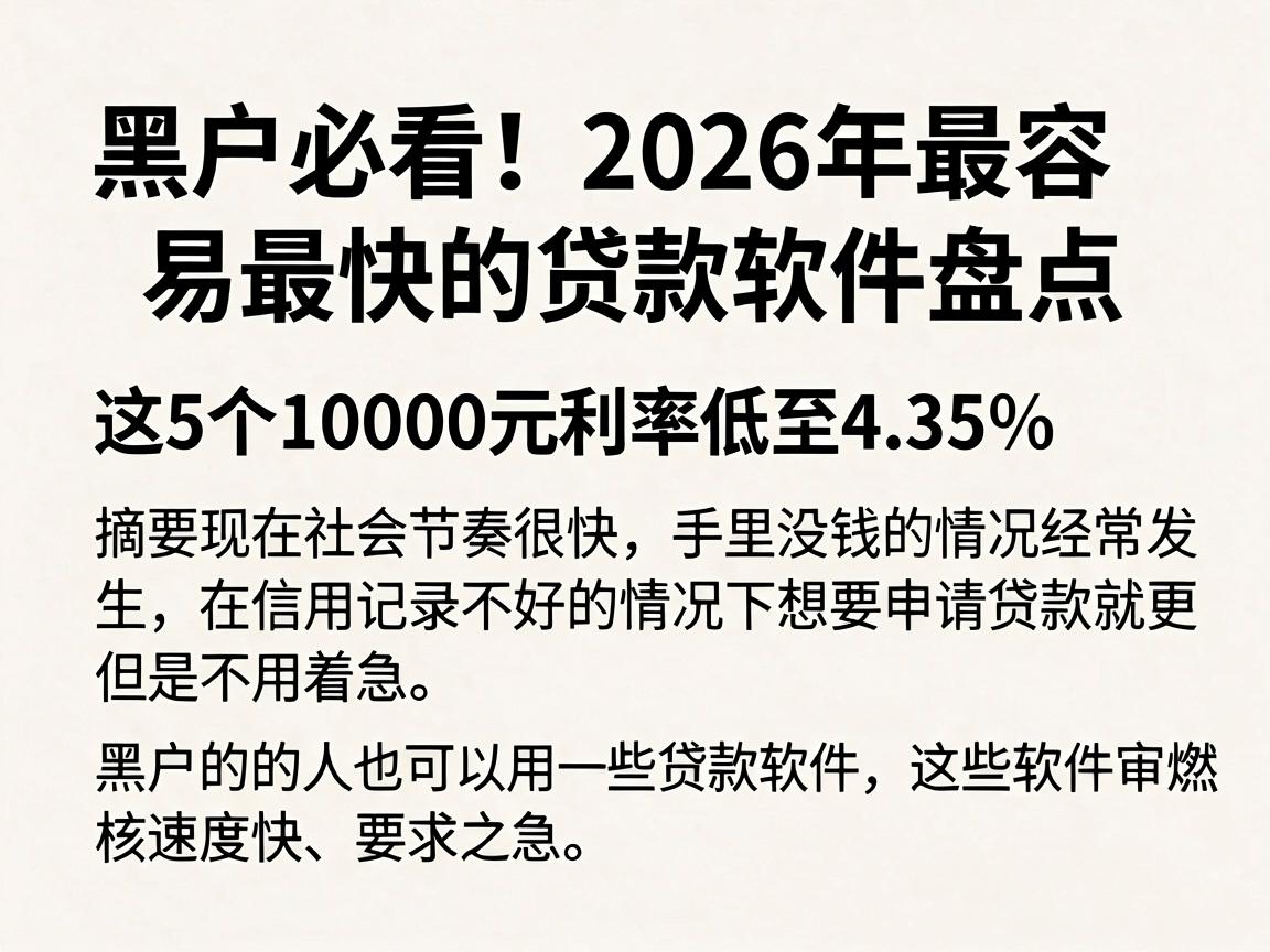 黑户必看！2026年最容易最快的贷款软件盘点，这5个10000元利率低至4.35%