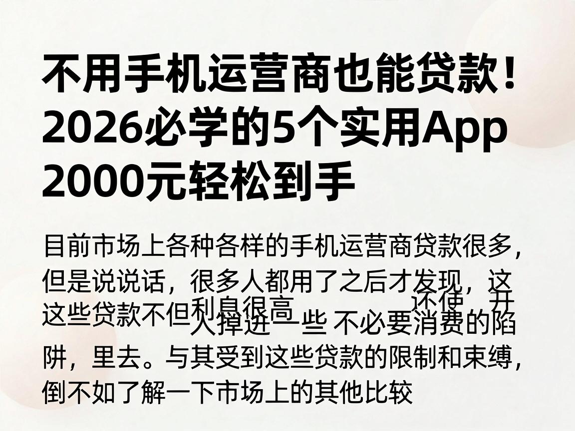 不用手机运营商也能贷款！2026必学的5个实用App，2000元轻松到手