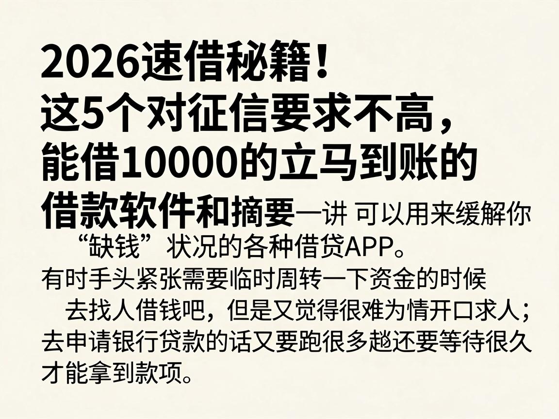 2026速借秘籍！这5个对征信要求不高、能借10000的立马到账的借款软件