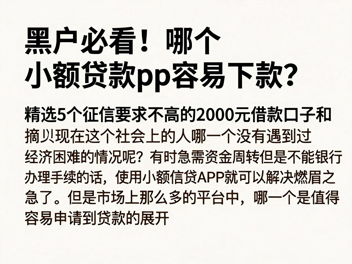 黑户必看！哪个小额贷款app容易下款？精选5个征信要求不高的2000元借款口子