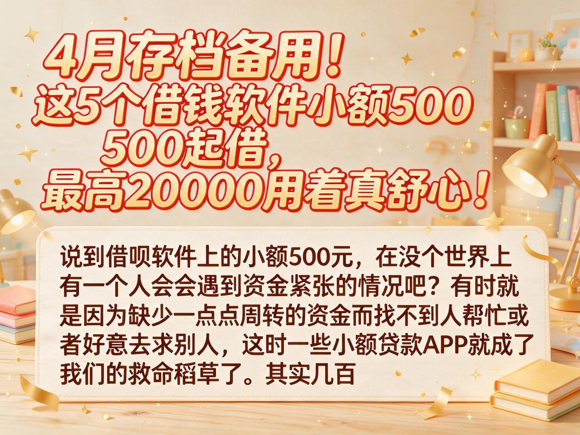 4月存档备用！这5个借钱软件小额500起借，最高20000用着真舒心