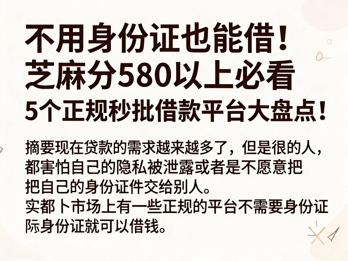 不用身份证也能借！芝麻分580以上必看：5个正规秒批借款平台大盘点