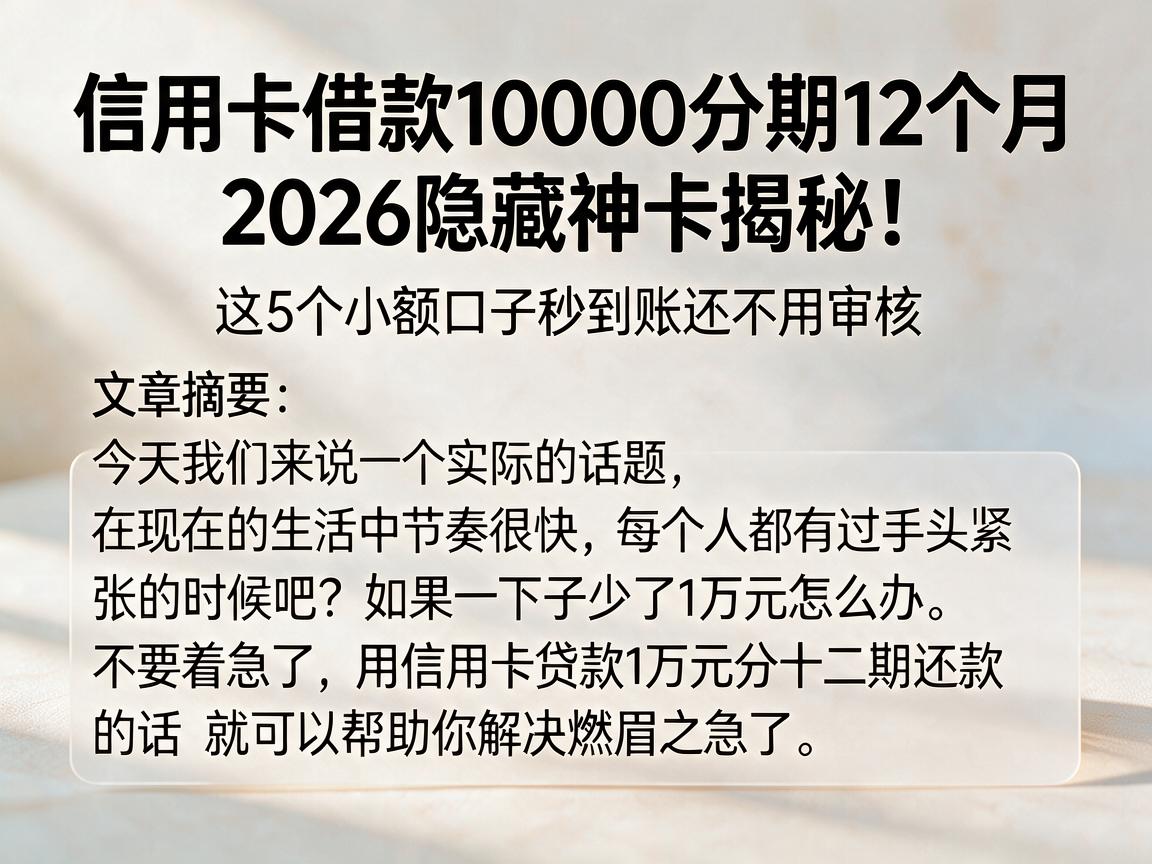 信用卡借款10000分期12个月，2026隐藏神卡揭秘！这5个小额口子秒到账还不用审核