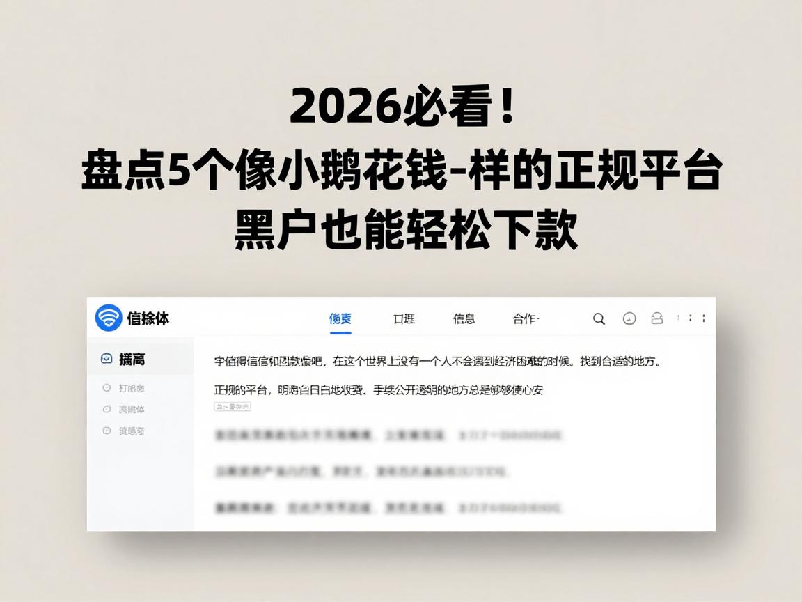 2026必看！盘点5个像小鹅花钱一样的正规平台，黑户也能轻松下款