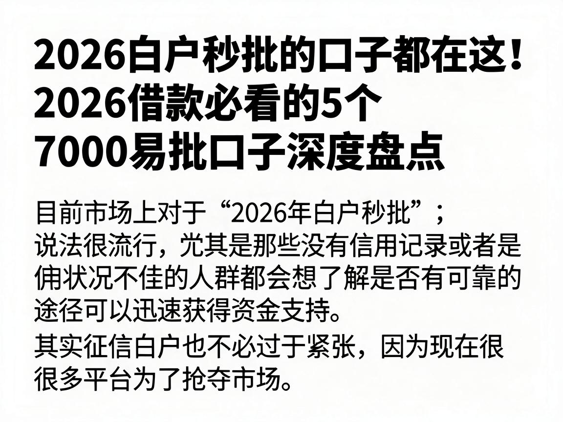 2026白户秒批的口子都在这！2026借款必看的5个7000易批口子深度盘点