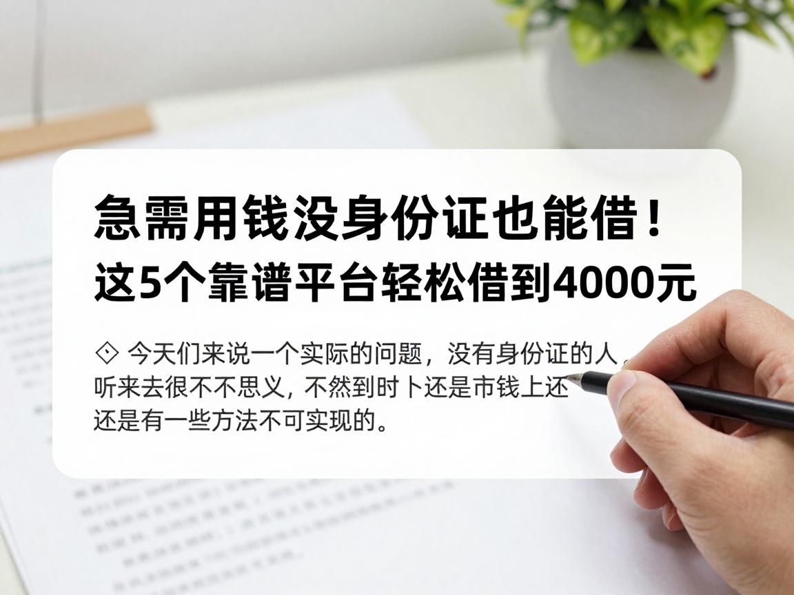 急需用钱没身份证也能借！这5个靠谱平台轻松借到4000元