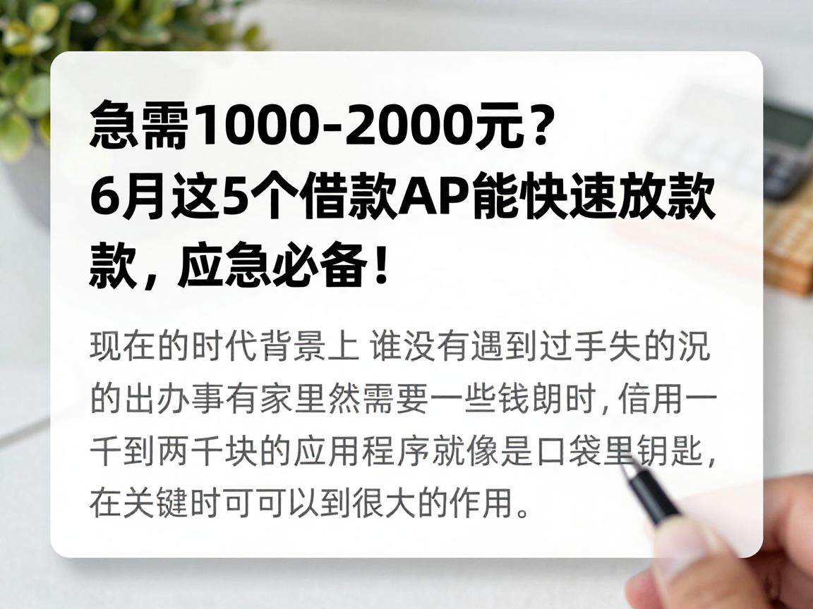 急需1000-2000元？6月这5个借款APP能快速放款，应急必备！