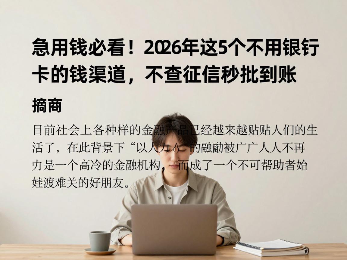 急用钱必看！2026年这5个不用银行卡的借钱渠道，不查征信秒批到账