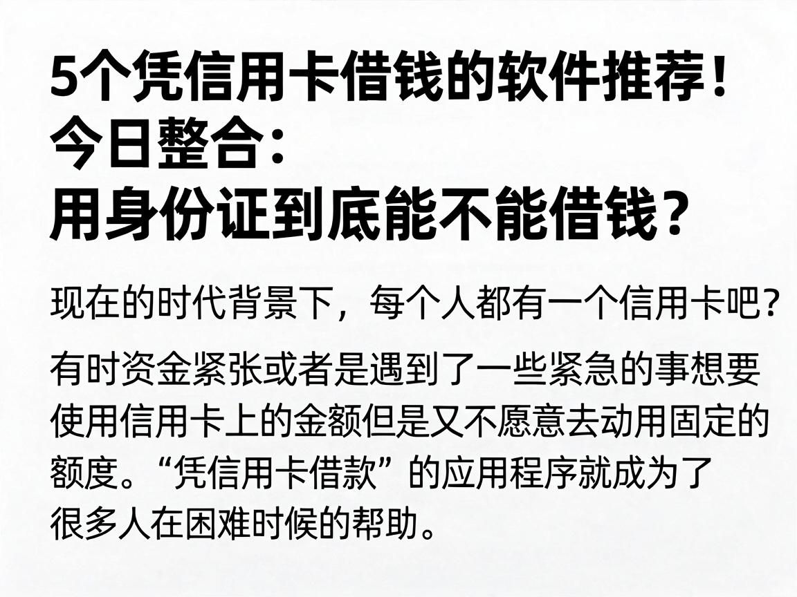 5个凭信用卡借钱的软件推荐！今日整合：用身份证到底能不能借钱？