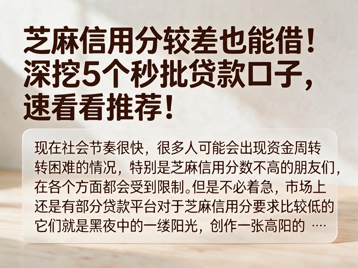 芝麻信用分较差也能借！深挖5个秒批贷款口子，速看推荐！