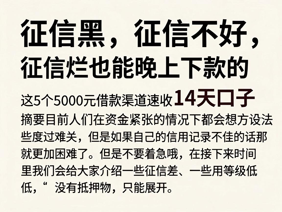 征信黑、征信不好、征信烂也能晚上下款的14天口子，这5个5000元借款渠道速收