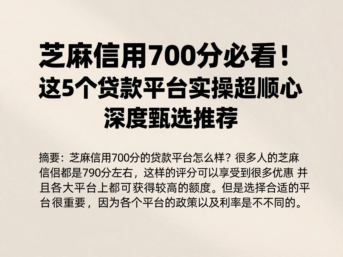 芝麻信用700分必看！这5个贷款平台实操超顺心，深度甄选推荐