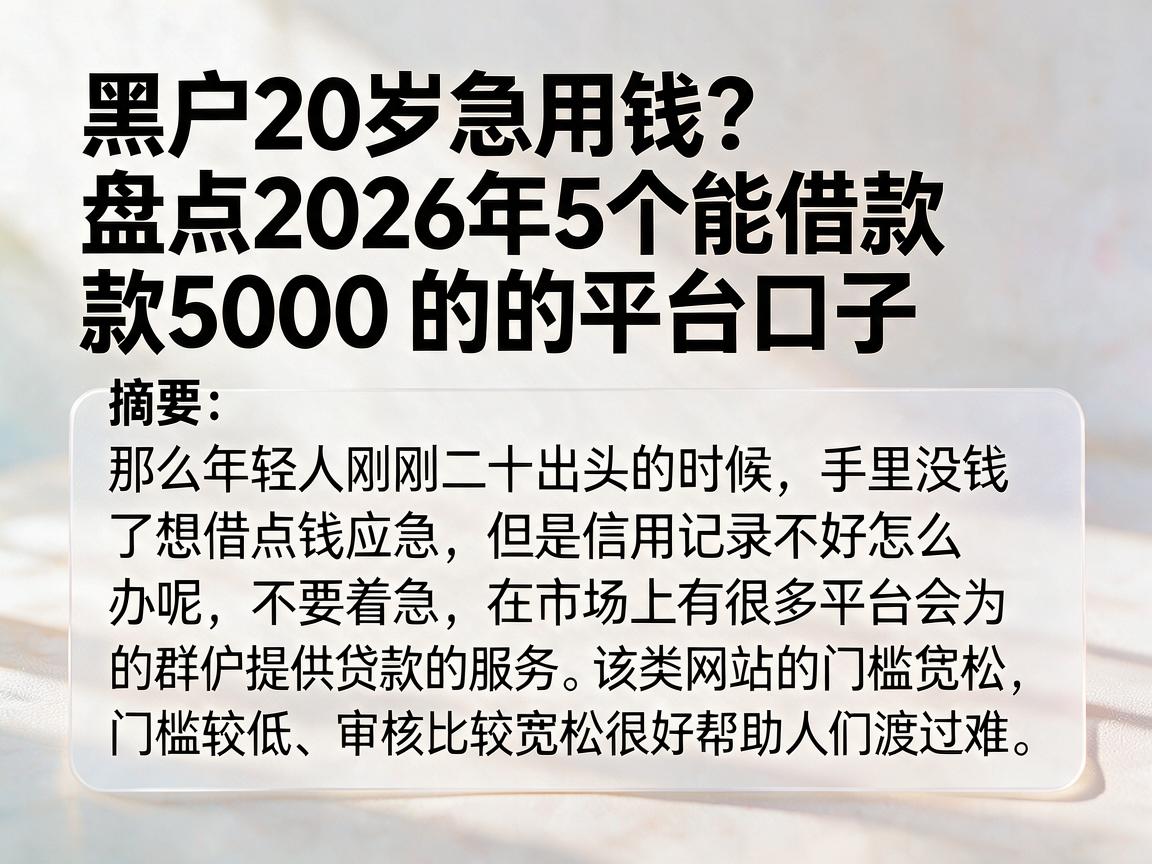 黑户20岁急用钱？盘点2026年5个能借款5000的平台口子