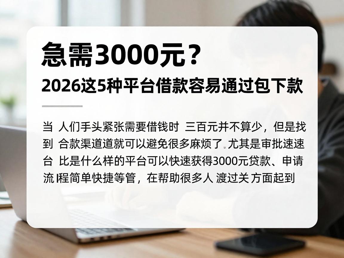 急需3000元？2026这5种平台借款容易通过包下款