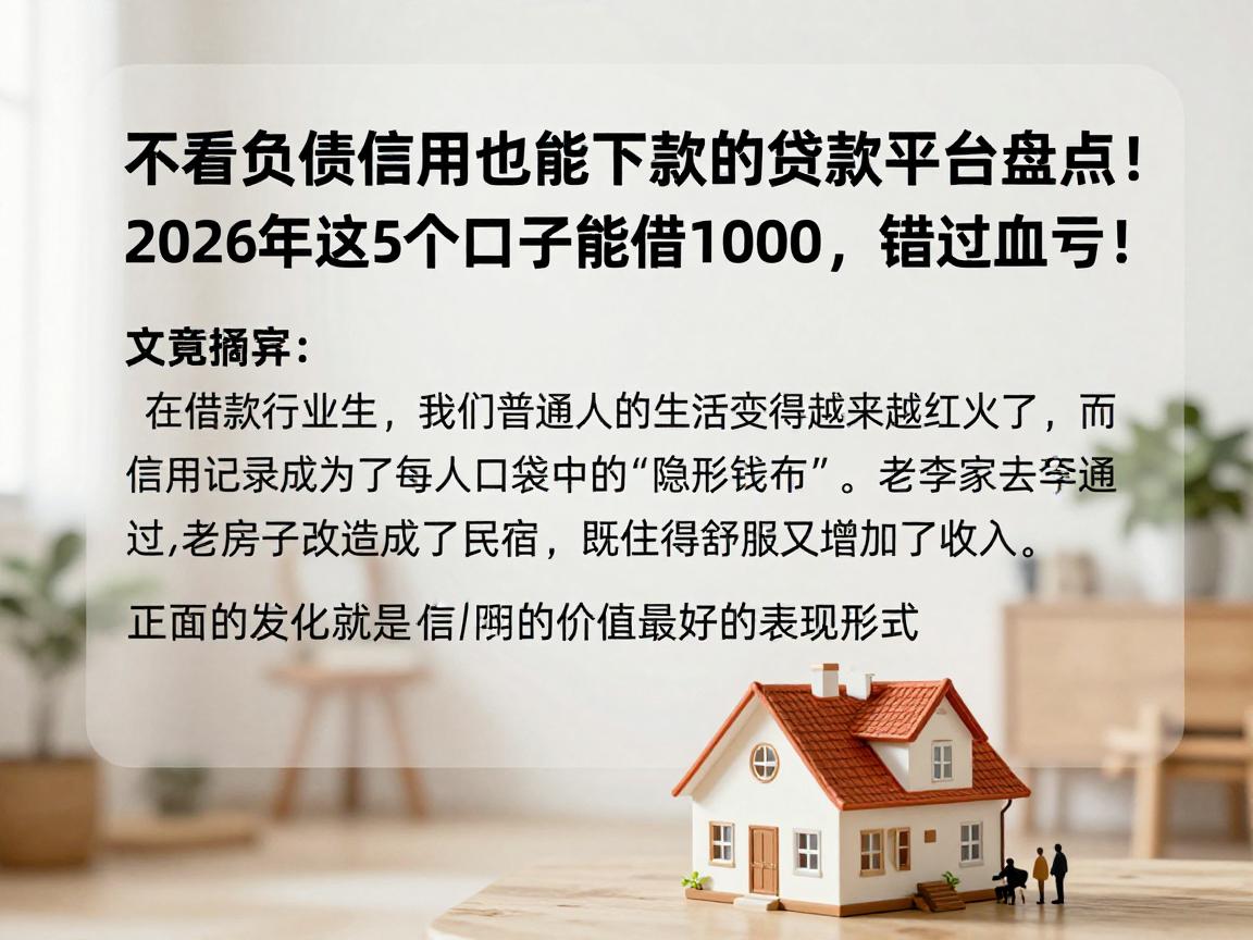 不看负债信用也能下款的贷款平台盘点！2026年这5个口子能借1000，错过血亏！