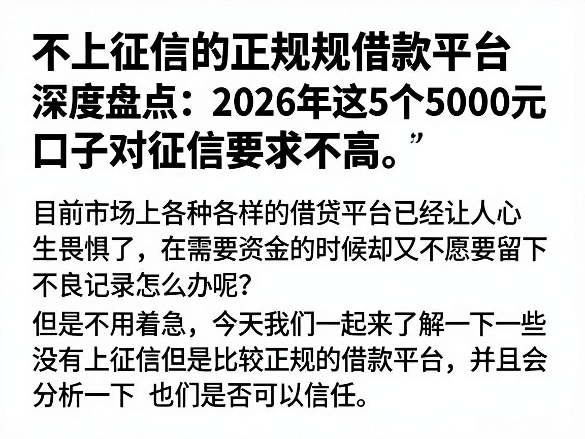 不上征信的正规借款平台深度盘点：2026年这5个5000元口子对征信要求不高