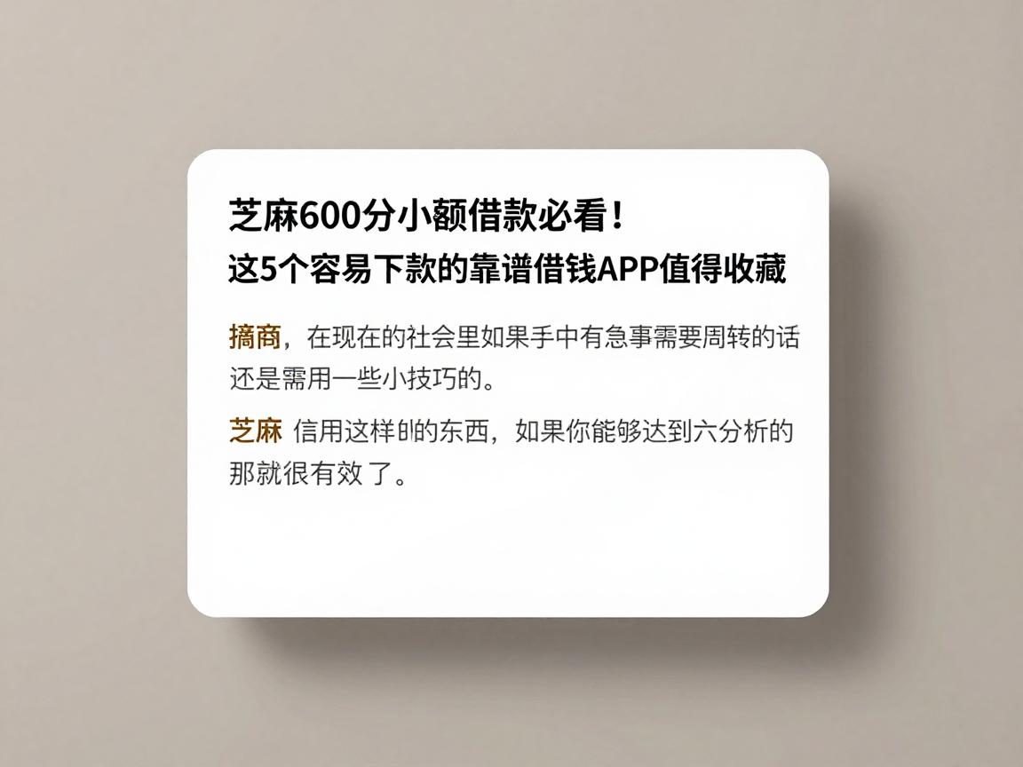 芝麻600分小额借款必看！这5个容易下款的靠谱借钱APP值得收藏