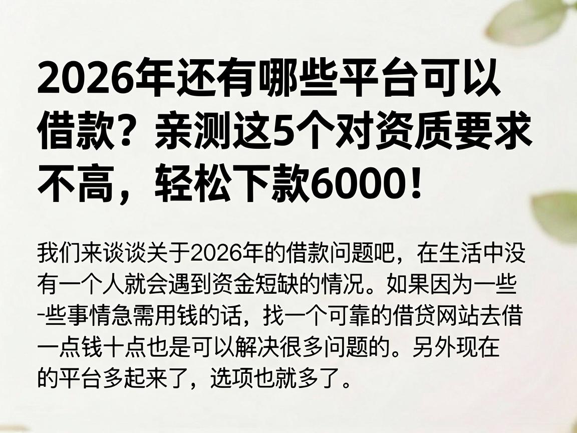 2026年还有哪些平台可以借款？亲测这5个对资质要求不高，轻松下款6000！