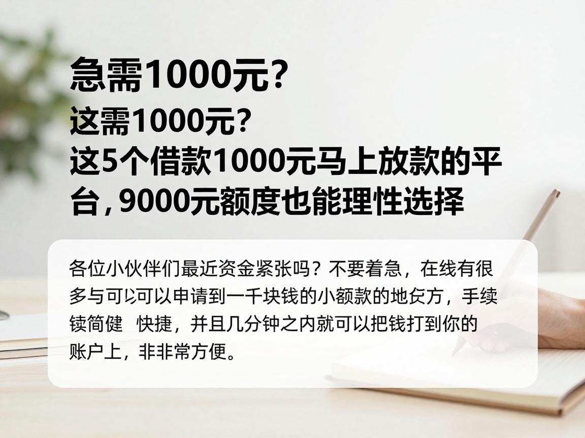 急需1000元？这5个借款1000元马上放款的平台，9000元额度也能理性选择