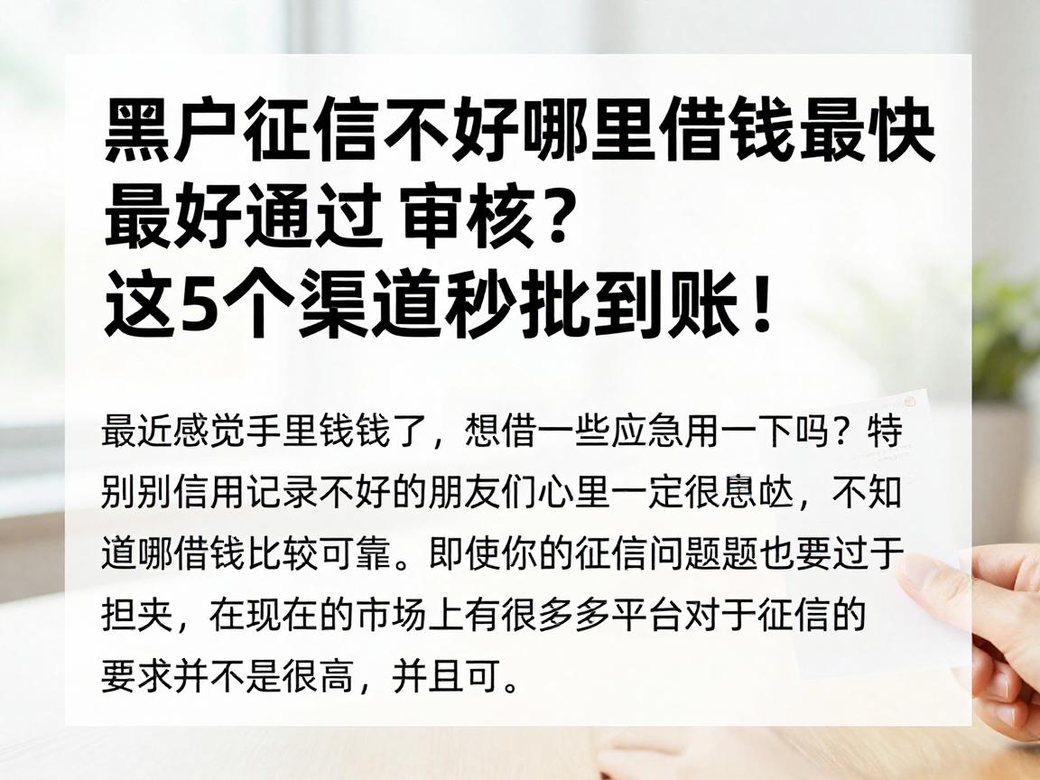黑户征信不好哪里借钱最快最好通过审核？这5个渠道秒批到账！