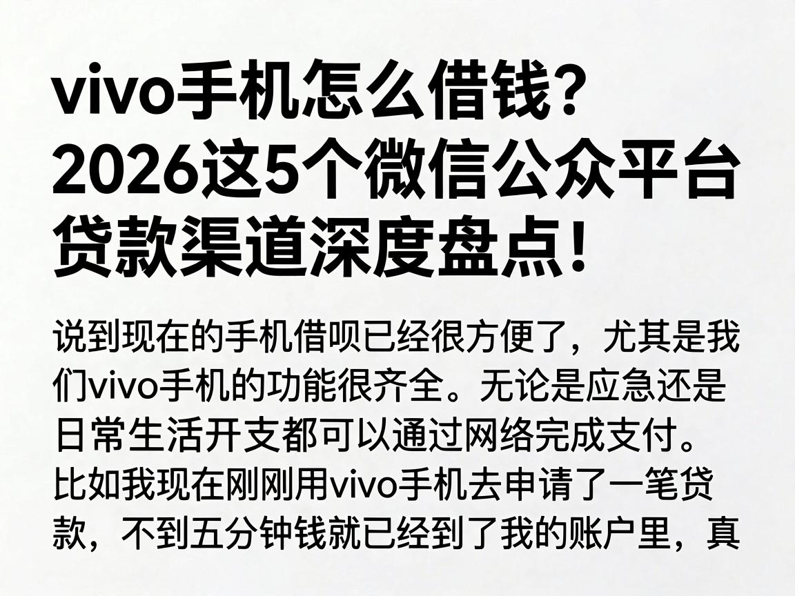 vivo手机怎么借钱？2026这5个微信公众平台贷款渠道深度盘点！