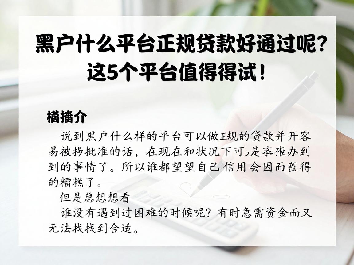 黑户什么平台正规贷款好通过呢？这5个平台值得一试！