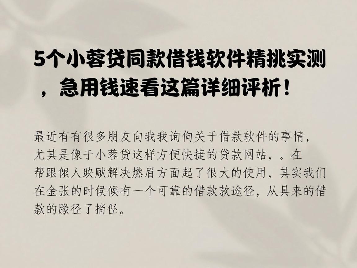 5个小蓉贷同款借钱软件精挑实测，急用钱速看这篇详细评析！