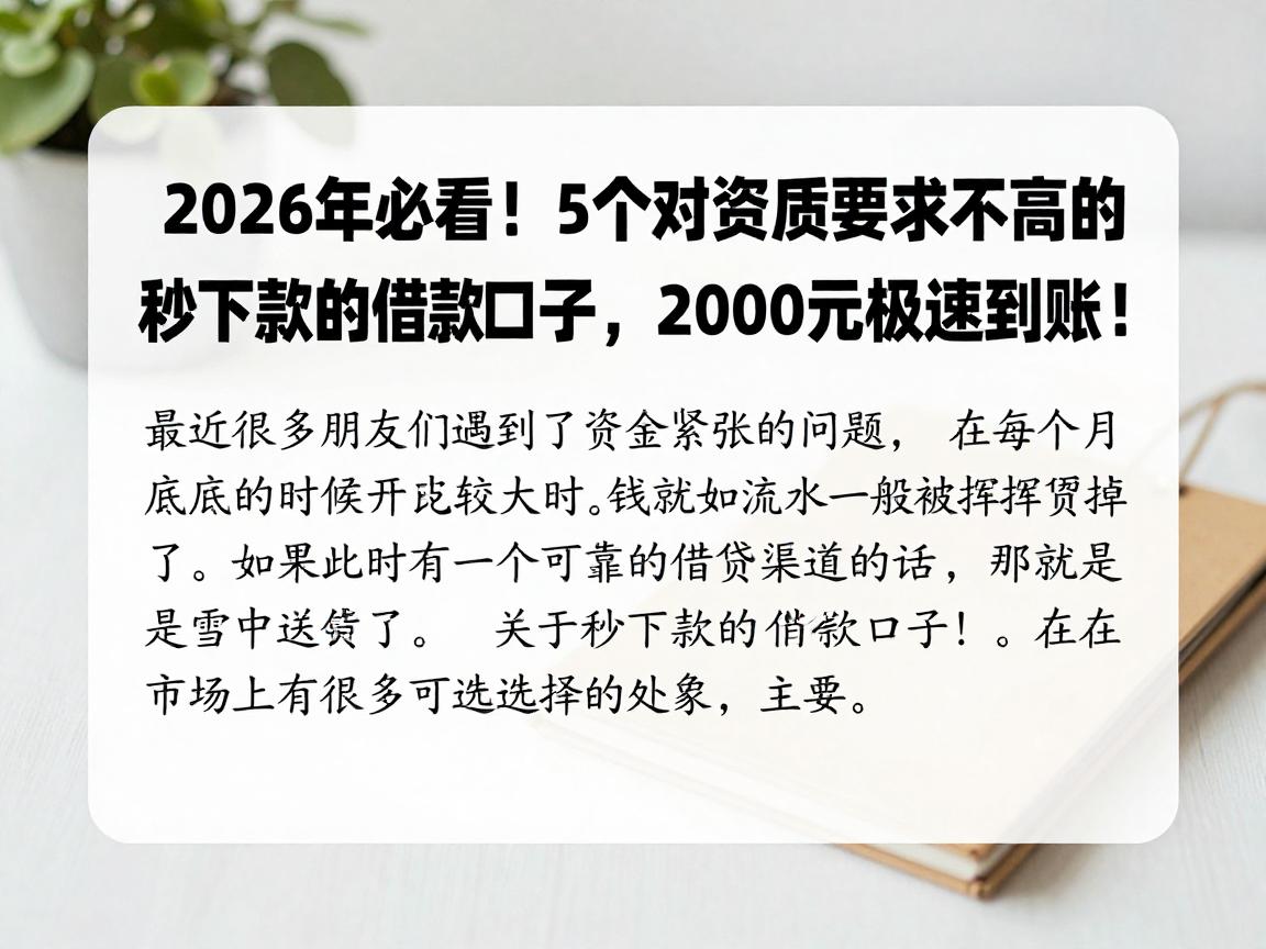 2026年必看！5个对资质要求不高的秒下款的借款口子，2000元极速到账！