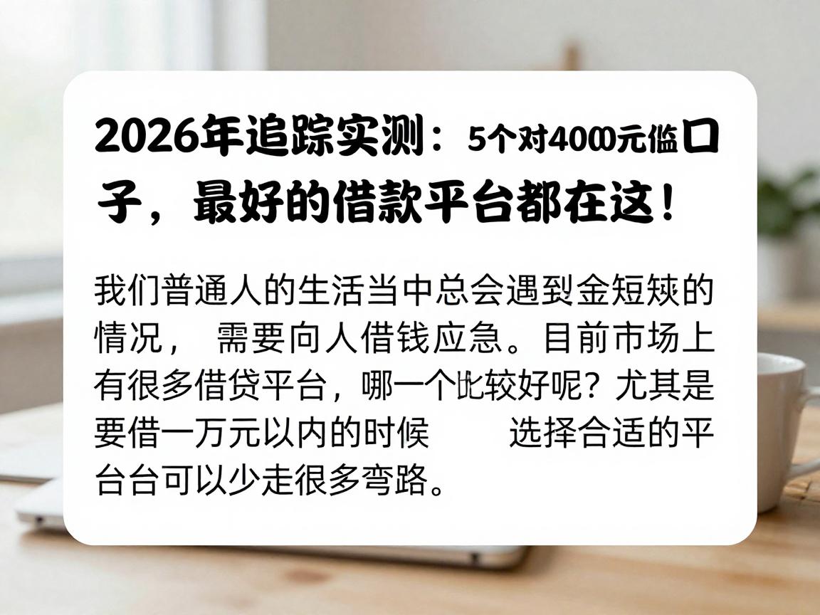 2026年追踪实测：5个对4000元门槛低的口子，最好的借款平台都在这！