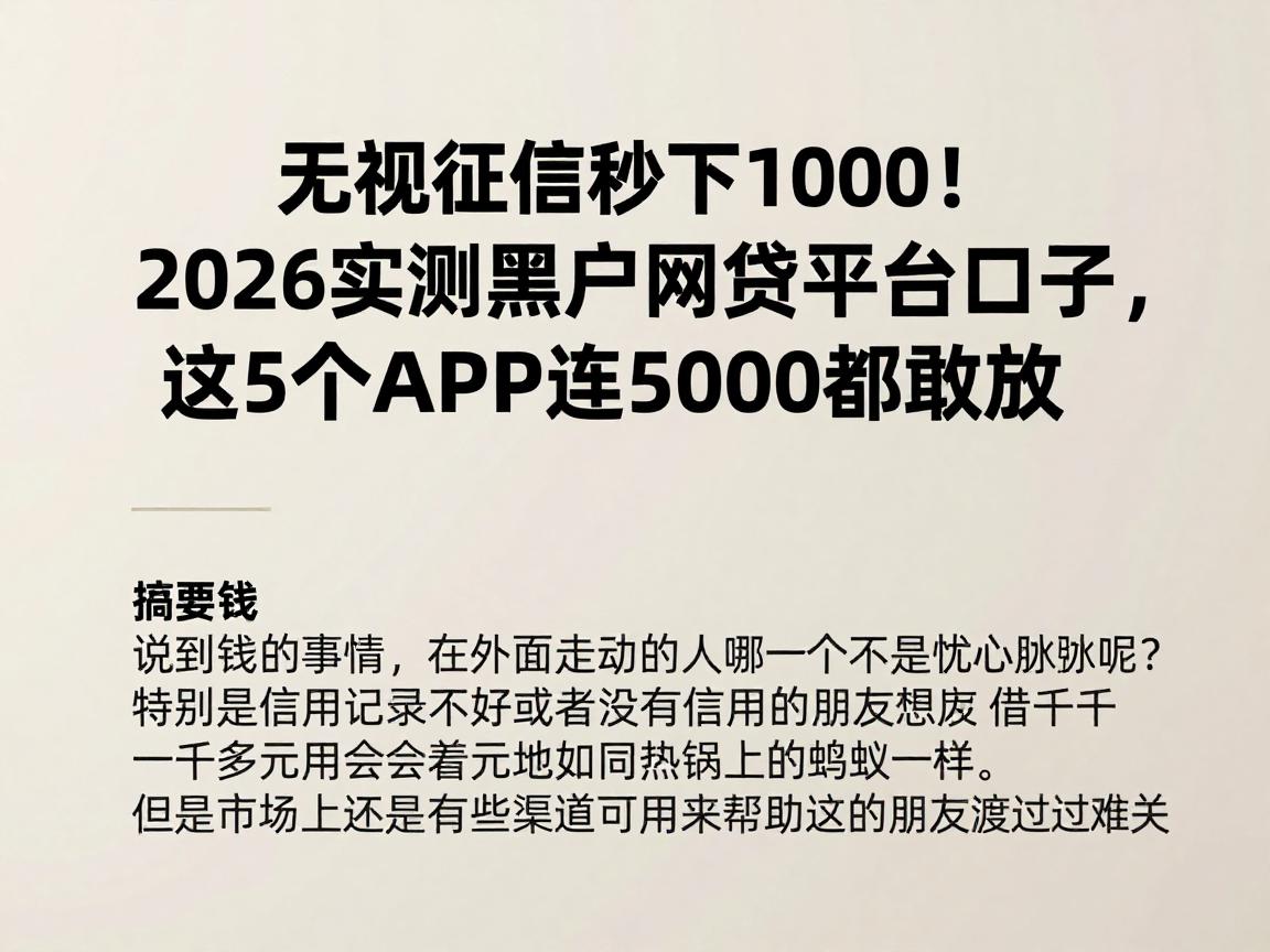 无视征信秒下1000！2026实测黑户网贷平台口子，这5个APP连5000都敢放