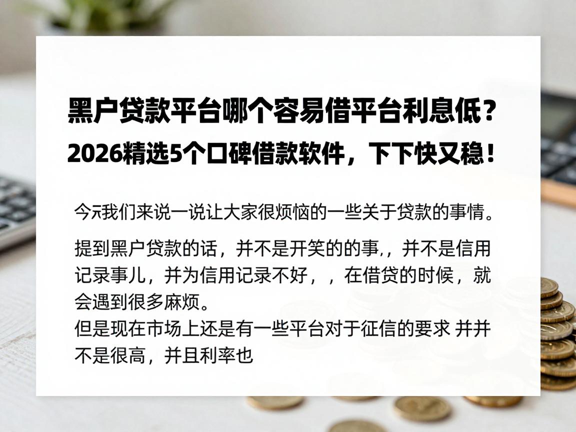 黑户贷款平台哪个容易借平台利息低？2026精选5个口碑借款软件，下款快又稳！