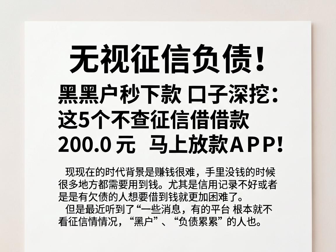 无视征信负债！黑户秒下款口子深挖：这5个不查征信借款2000元马上放款APP