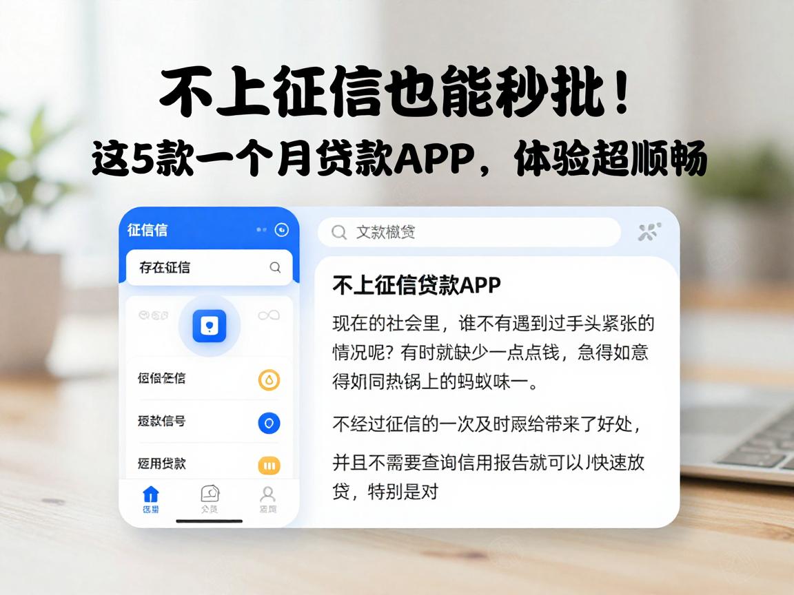 不上征信也能秒批！这5款一个月贷款APP对征信要求低，体验超顺畅