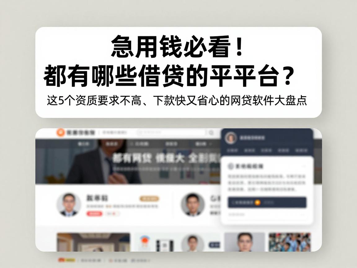 急用钱必看！都有哪些借钱的平台？这5个资质要求不高、下款快又省心的网贷软件大盘点