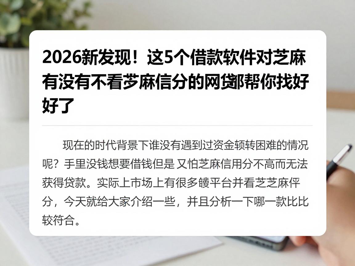 2026新发现！这5个借款软件对芝麻信用分要求不高，有没有不看芝麻信用分的网贷都帮你找好了