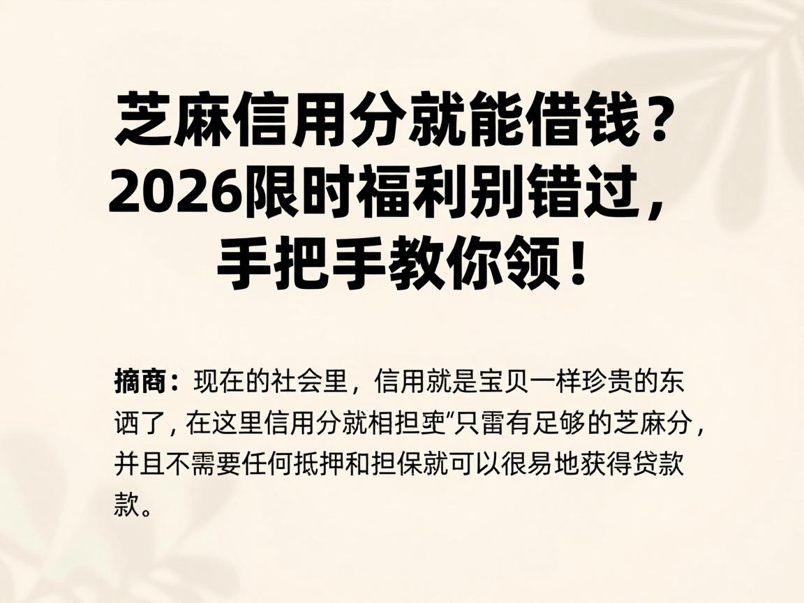 芝麻信用分就能借钱？2026限时福利别错过，手把手教你领！