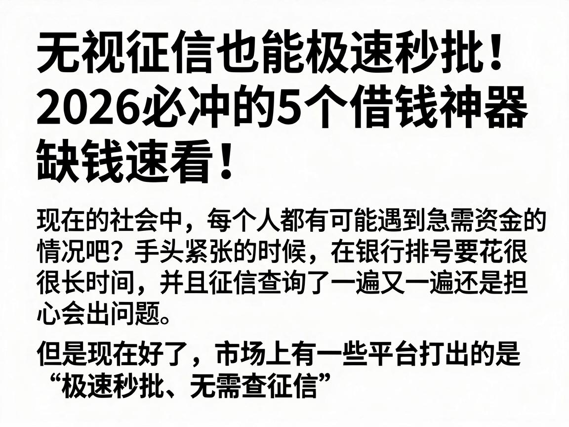无视征信也能极速秒批！2026必冲的5个借钱神器，缺钱速看
