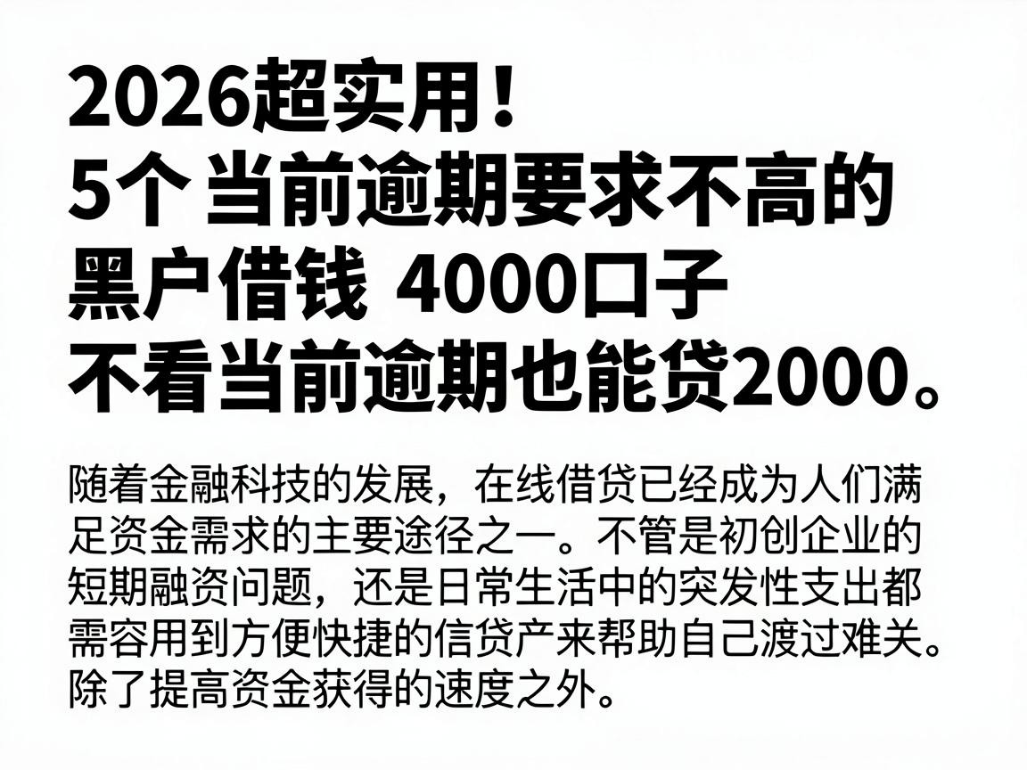 2026超实用！5个对当前逾期要求不高的黑户借钱4000口子，不看当前逾期也能贷2000