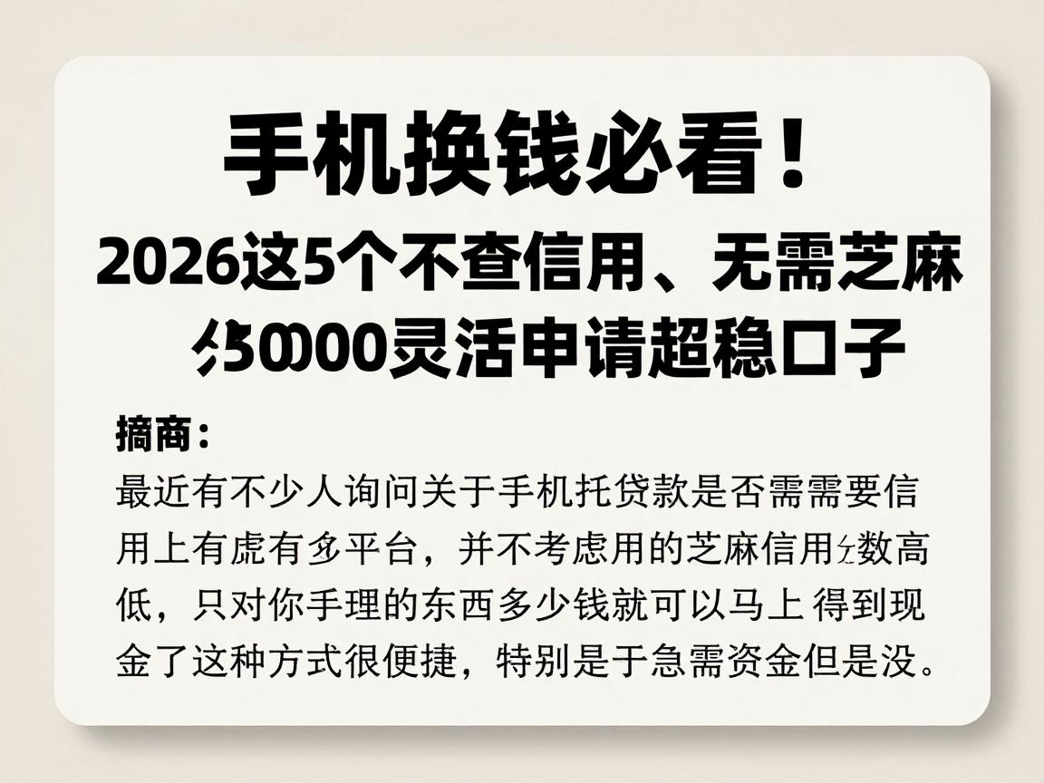 手机换钱必看！2026这5个不查信用、无需芝麻分的贷款口子，5000元灵活申请超稳妥