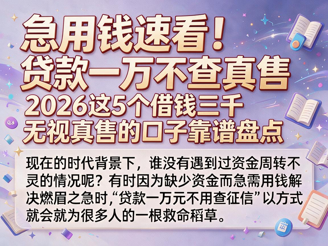 急用钱速看！贷款一万不查真售，2026这5个借钱三千无视真售的口子靠谱盘点