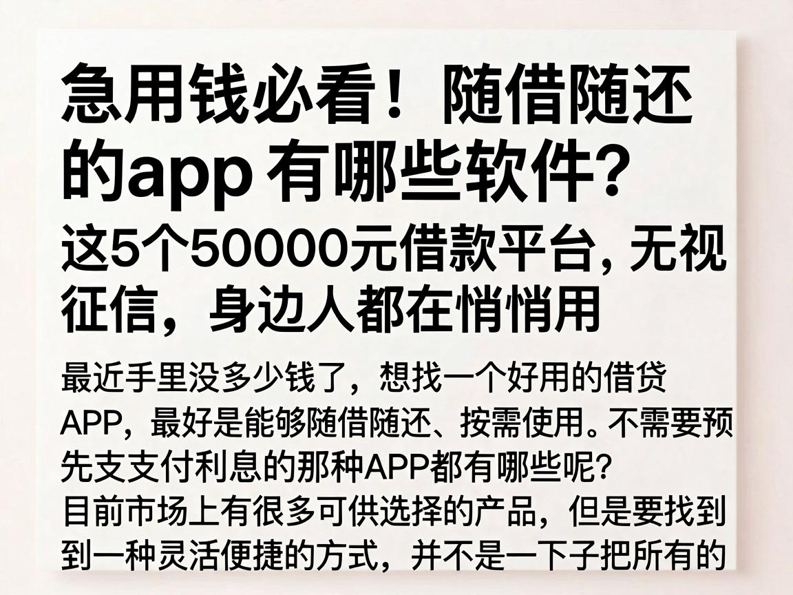 急用钱必看！随借随还的app有哪些软件？这5个50000元借款平台无视征信，身边人都在悄悄用