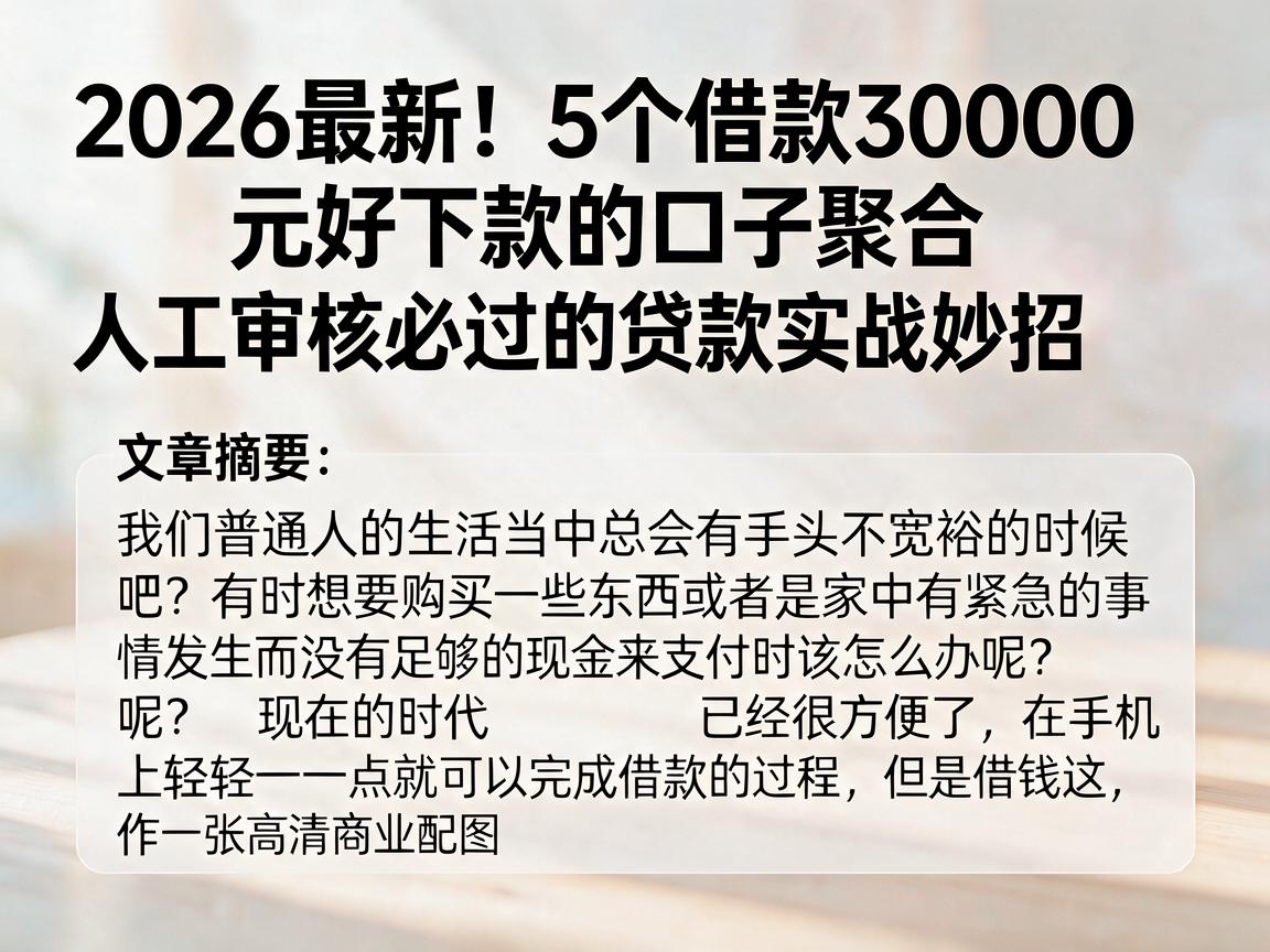 2026最新！5个借款30000元好下款的口子聚合，人工审核必过的贷款实战妙招