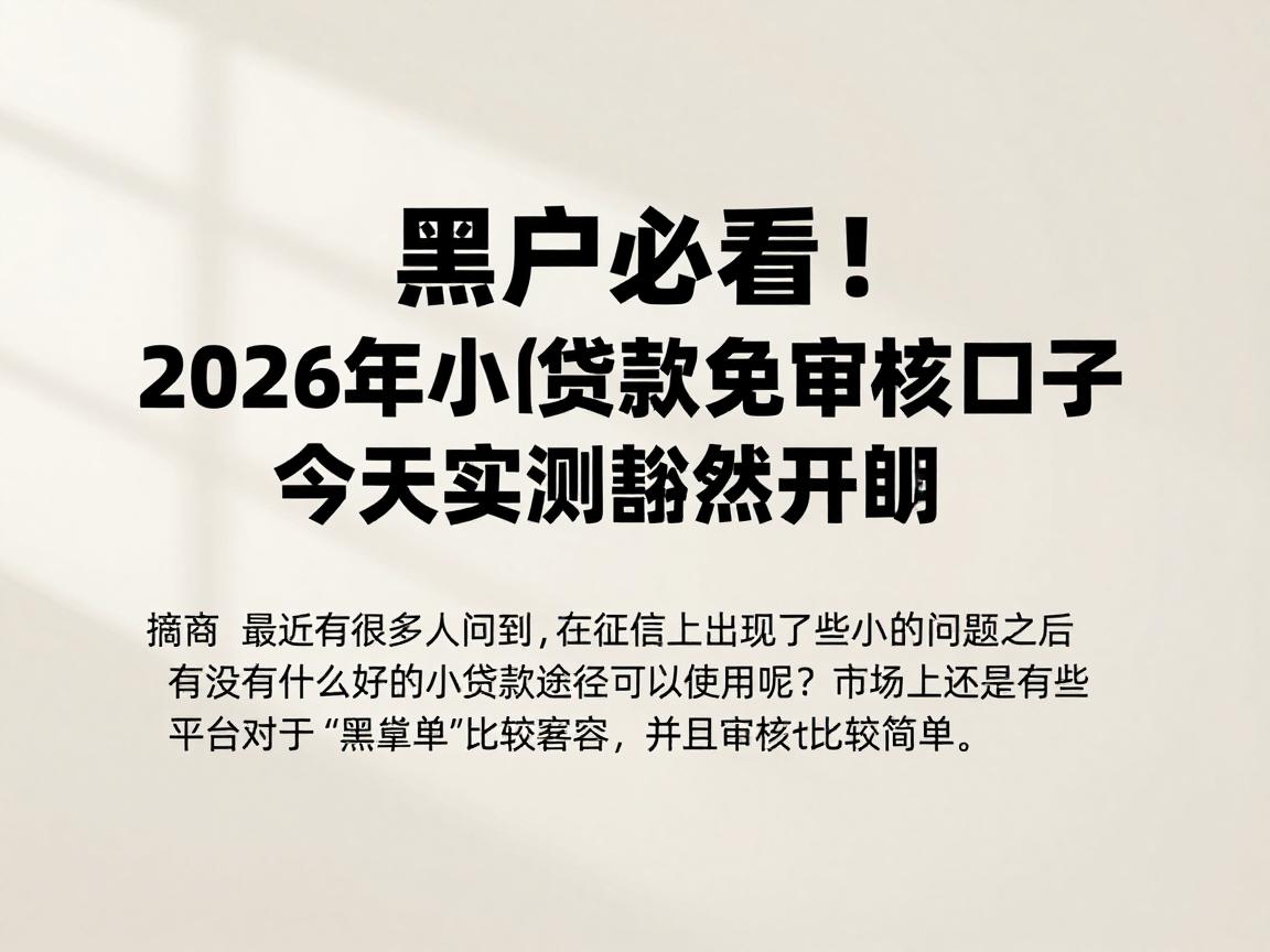 黑户必看!2026年小额贷款免审核口子今天实测豁然开朗